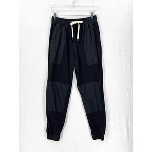 BASSIKE Joggers Women Small Black Contrast Panel Drawstring Utility Jersey Twill